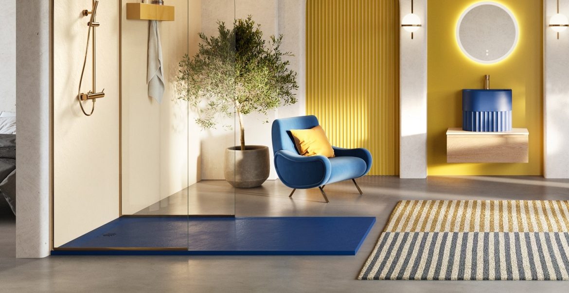 The Neo Art Decó design of Unic Slate acquabella-plato-ducha-unic-slate-panel-