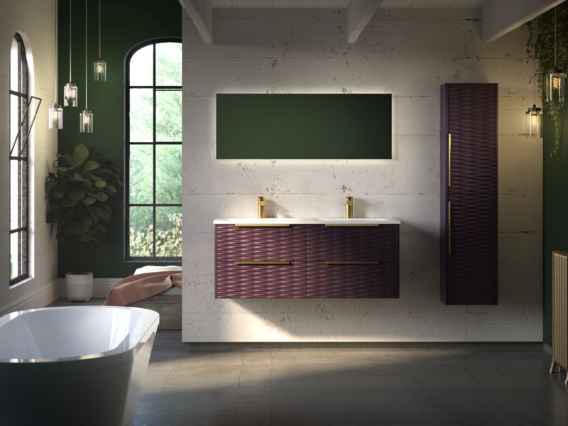 HeyU-Wave-twin-washbasin-unit-in-Iridescent-Claret-from-Utopia